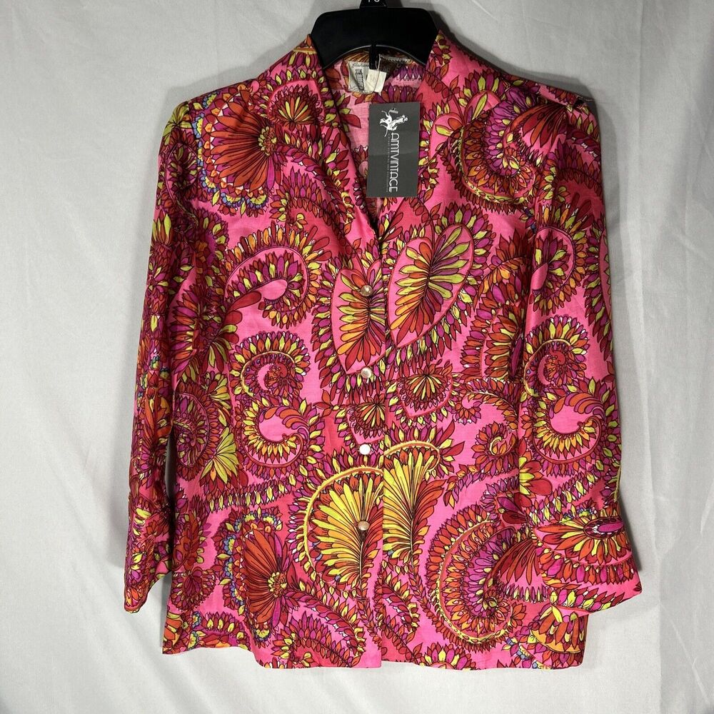 Vintage 1960s Bernardo Silk Blouse size 8 Funky Hot Pink Paisley DAMAGED